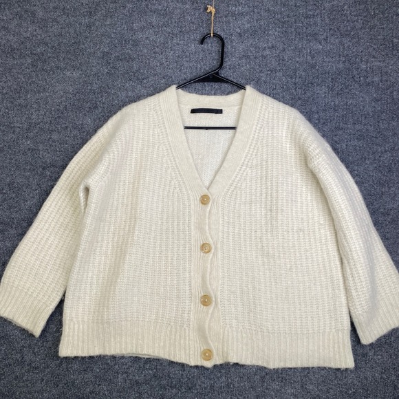 Jenni Kayne Everyday Cardigan Ivory Baby Alpaca Wool Knit Sweater S 274-7321-B21
